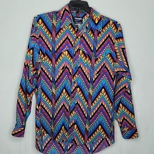 Vintage Wrangler Cowboy Cut Regular Fit Multicolor Button Down Shirt Sz 15.5-35